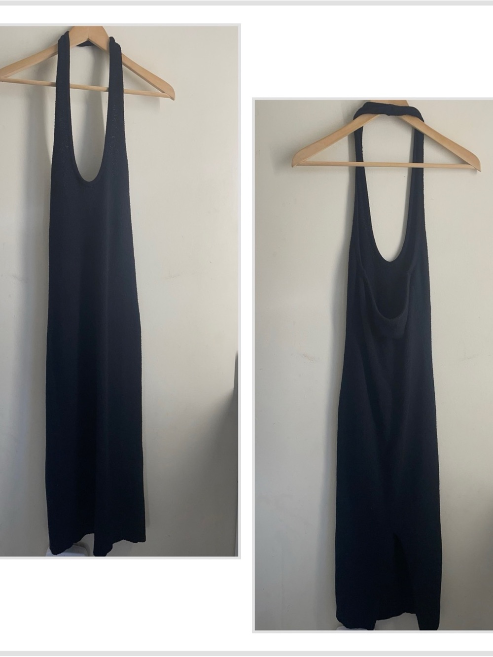LPA Black Knit Halter Midi Dress Stretchy Back Slit size S